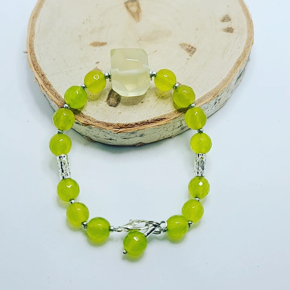 Faceted Chalcedony, Prehnite Bracelet